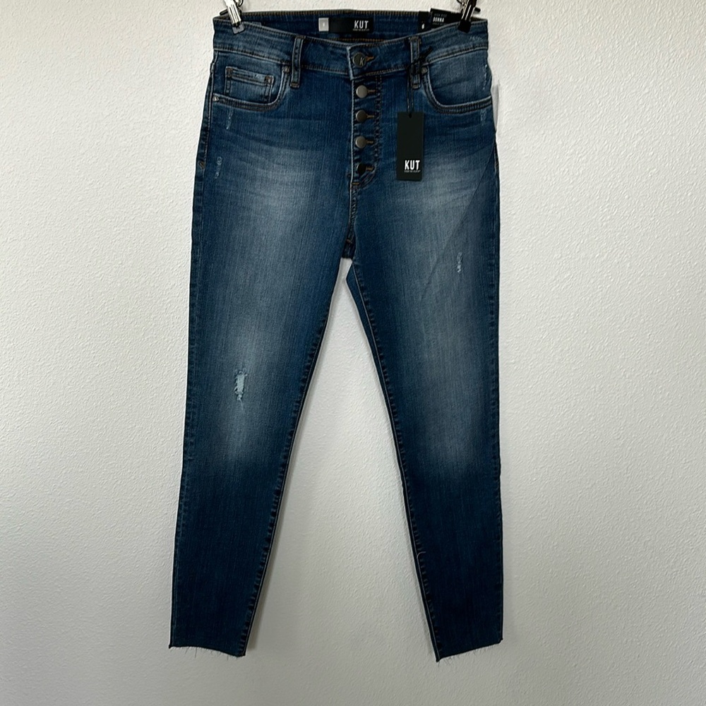 KUT From The Kloth Size 8 High Rise Donna Ankle Skinny Frayed Edge Jeans - Picture 2 of 8